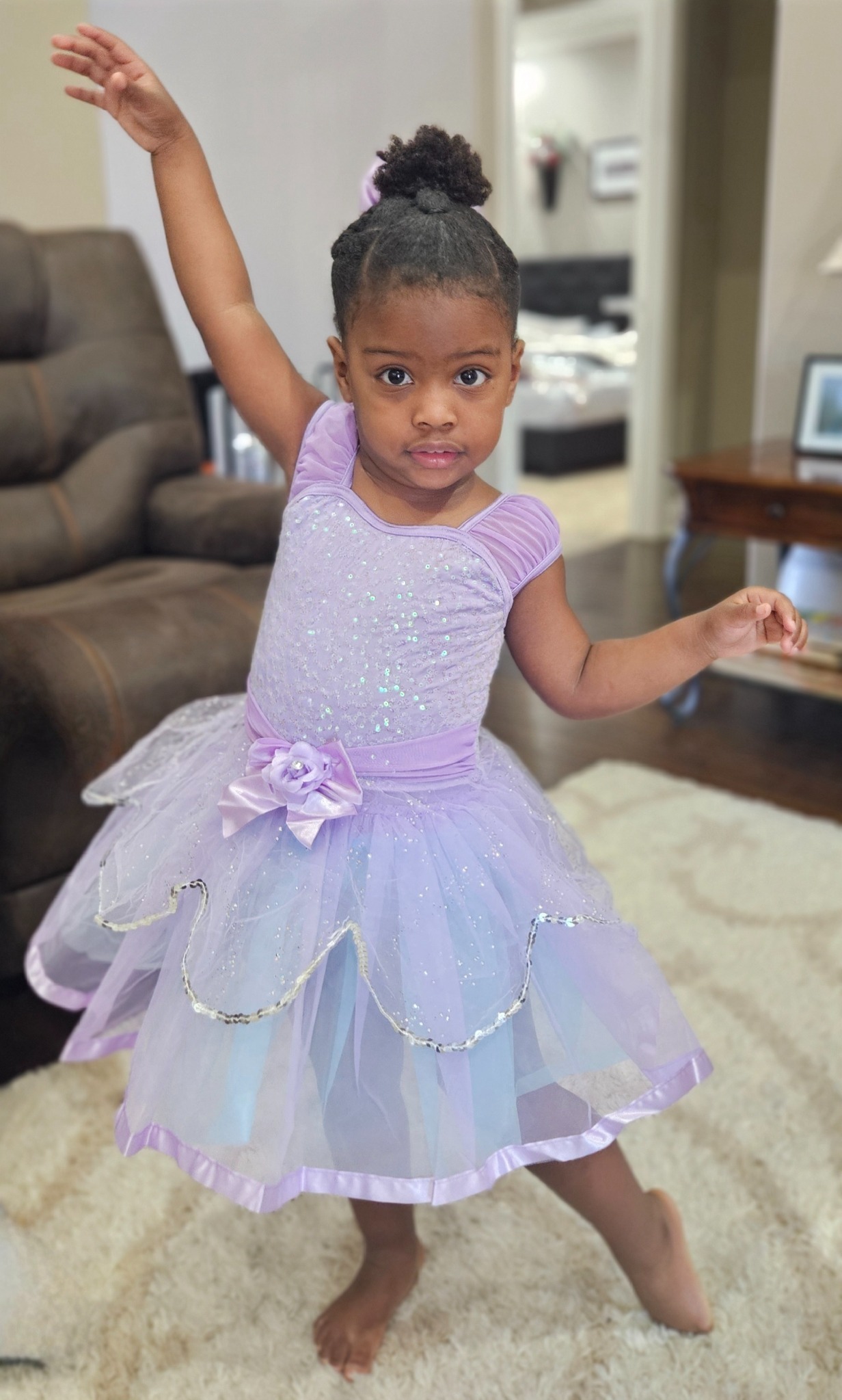 Dancing in a lavender dress